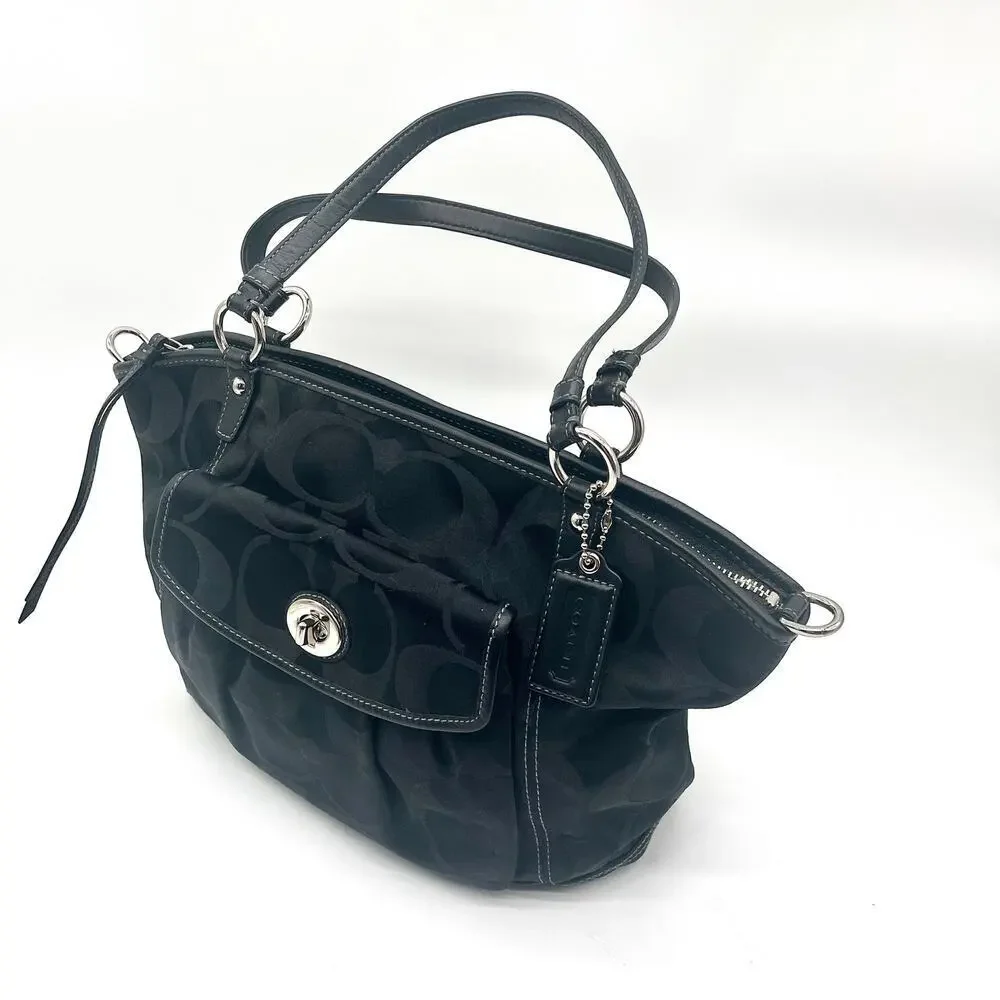 COACH Leah Signature Turnlock Satchel, Black